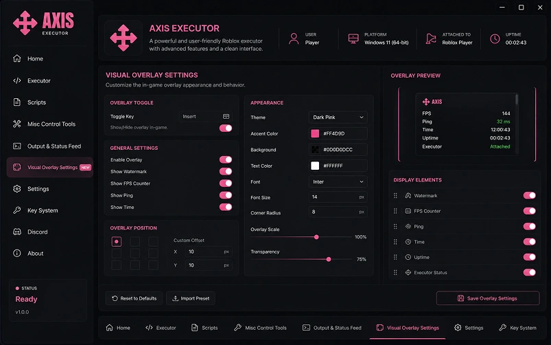 Axis External overlay settings preview